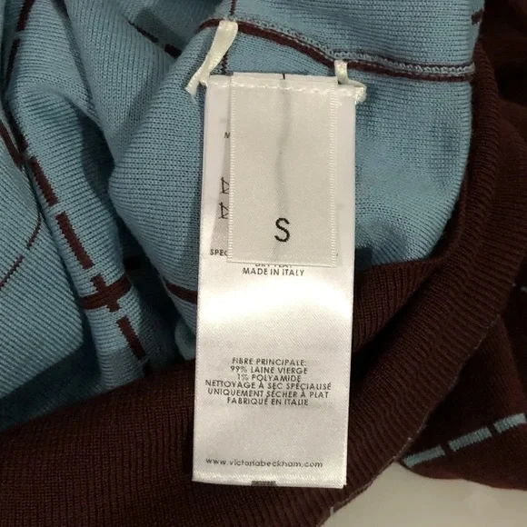 Victoria Beckham Intarsia Turtle Neck Check Plaid Lightweight Sweater Wool NWOT